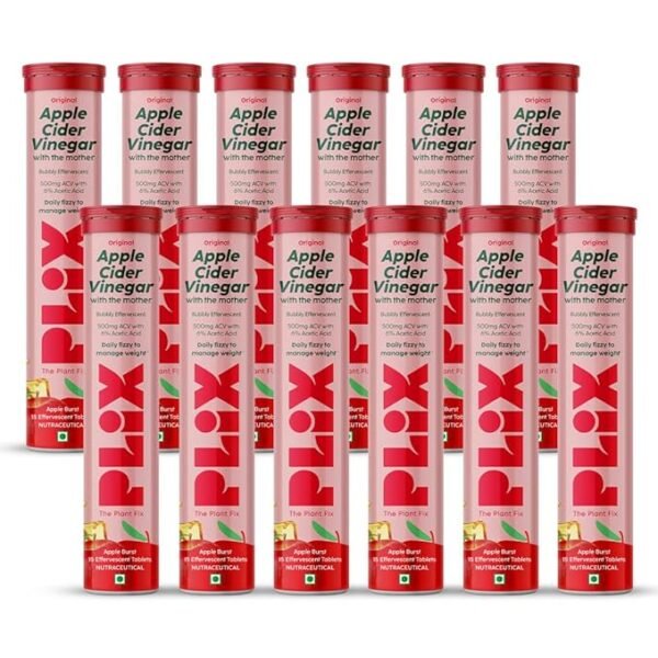 Plix Apple Cider Vinegar with mother for Weight Loss - 15 Effervescent Tablet ( Pack of 12 )