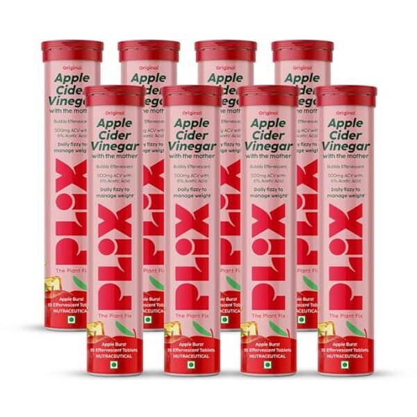 Plix Apple Cider Vinegar with mother for Weight Loss - 15 Effervescent Tablet ( Pack of 8 )