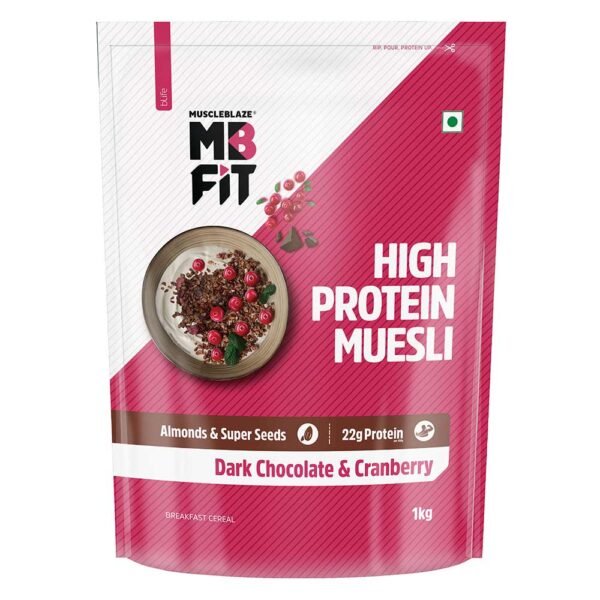 MuscleBlaze High Protein Muesli 1Kg | Dark Chocolate & Cranberry