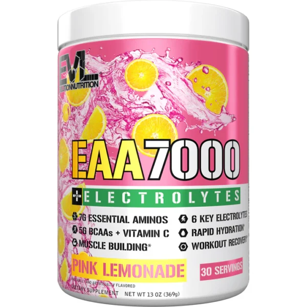 EVLution Nutrition | EAA 7000 + Electrolytes | Pink Lemonade | 369GM (30 Servings)